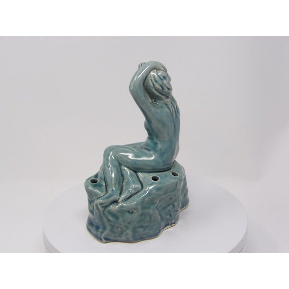 Antique Art Nouveau Yankoware Risque Nude Naked Lady  Flower Frog Turquoise Cele - Picture 4 of 10